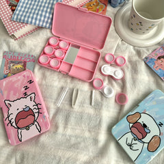 Sleepy Puppy And Cat Colored Contact Lens Case