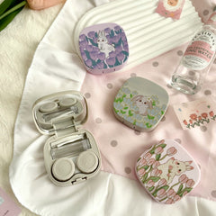 Oil Painting Tulip Rabbit Colored Contact Lens Case