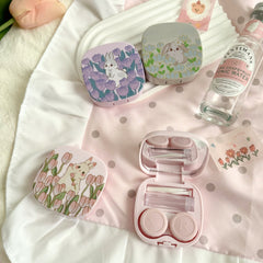 Oil Painting Tulip Rabbit Colored Contact Lens Case