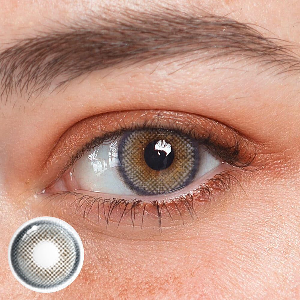 Farbige Kontaktlinsen mit Sehstärke „Flora Grey“.