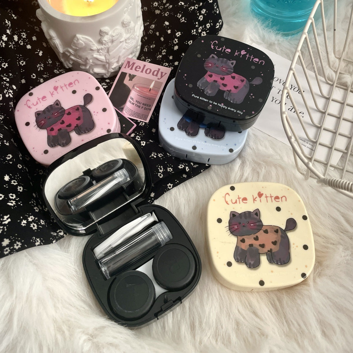 Cute Kitten Graffiti Colored Contact Lens Case