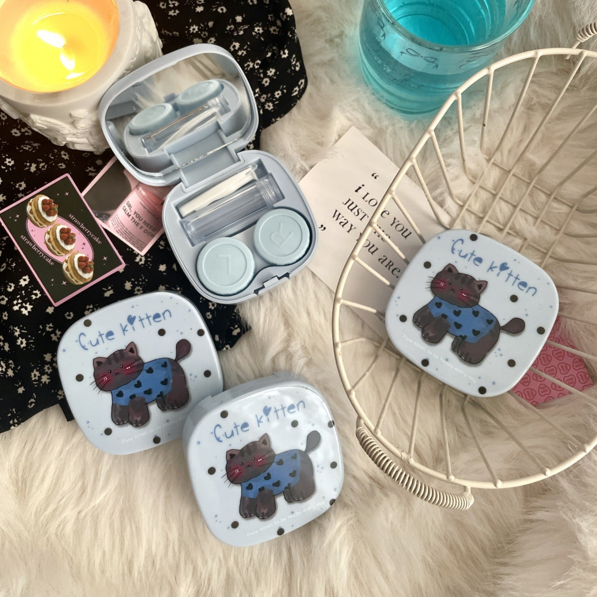 Cute Kitten Graffiti Colored Contact Lens Case