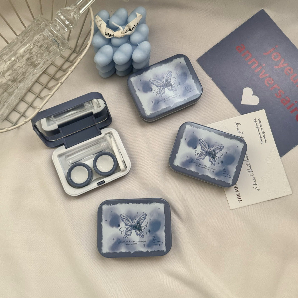 Romantic Ice Blue Roses Colored Contact Lens Case
