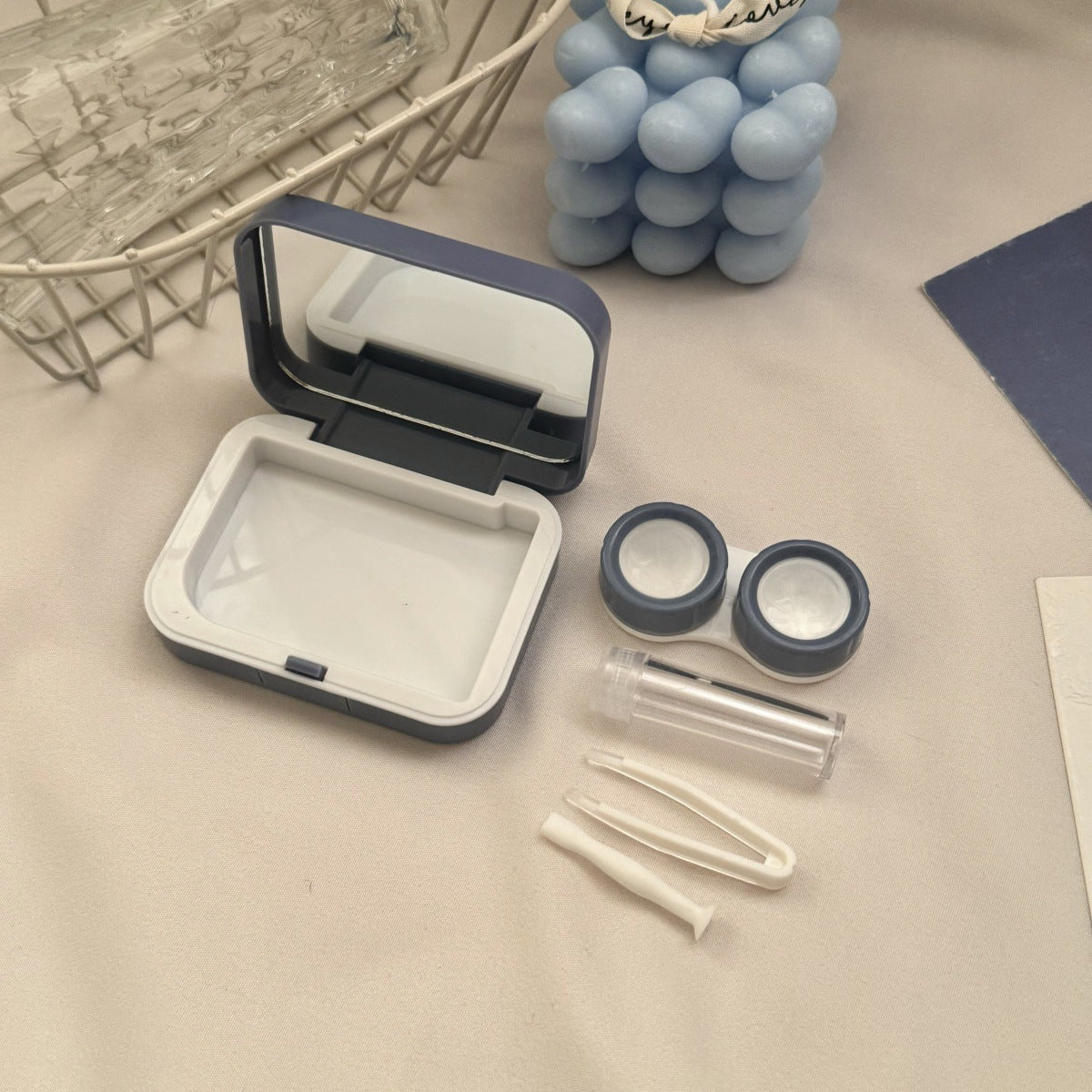 Romantic Ice Blue Roses Colored Contact Lens Case