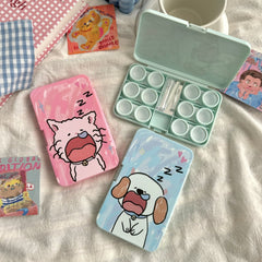 Sleepy Puppy And Cat Colored Contact Lens Case