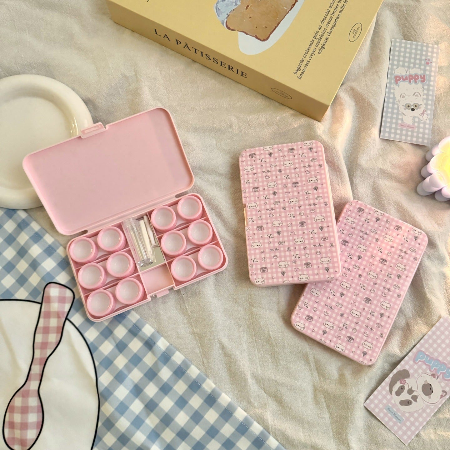 Pastel Floral Kitten Colored Contact Lens Case