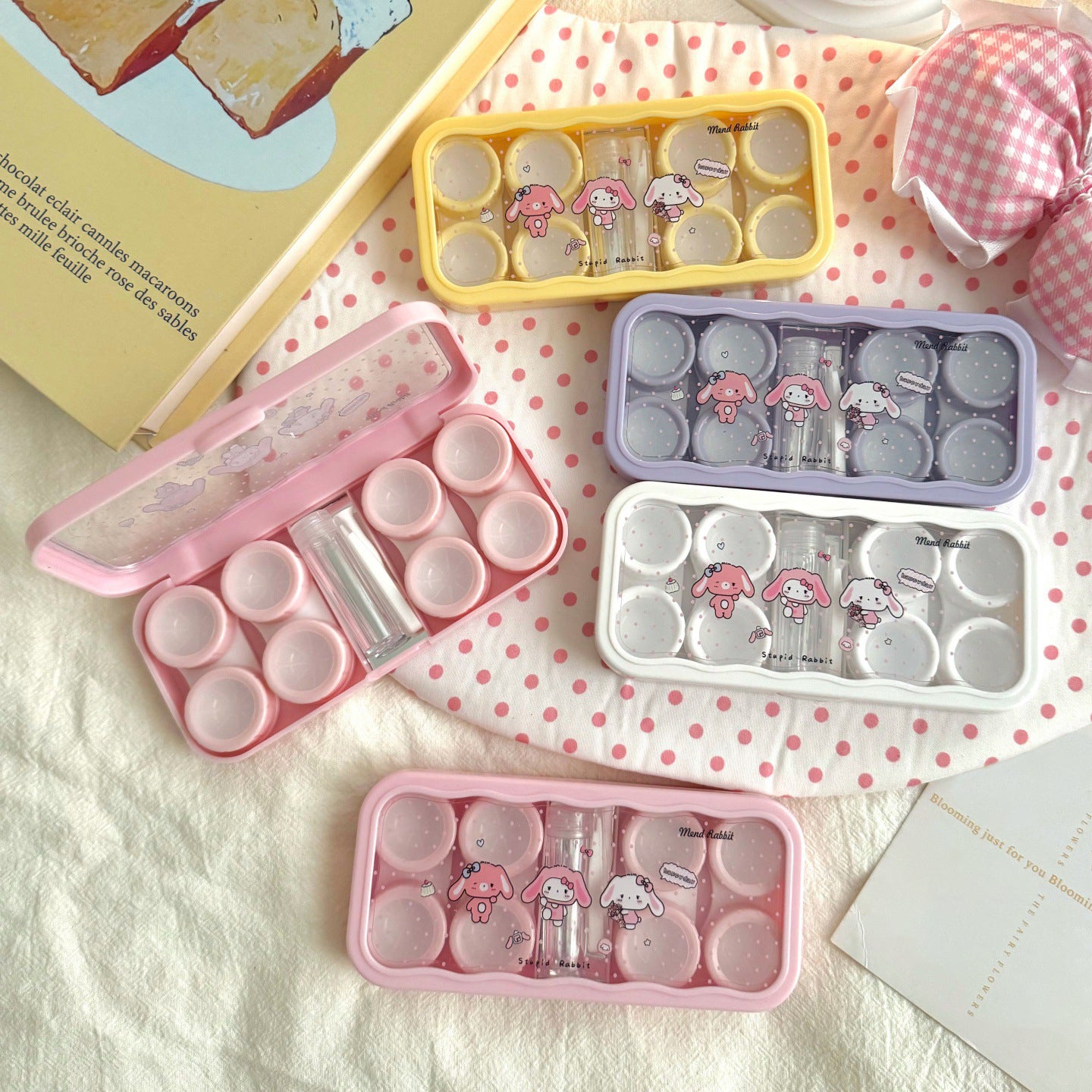 Polka-dot Mend Rabbit Colored Contact Lens Case
