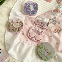 Oil Painting Tulip Rabbit Colored Contact Lens Case