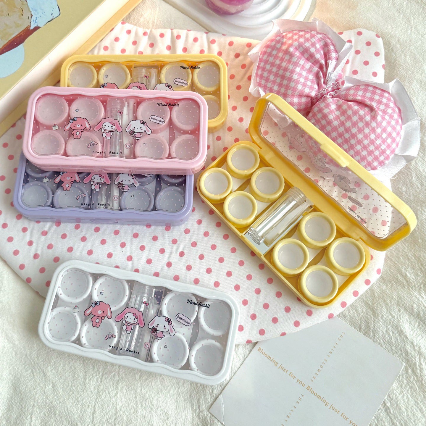Polka-dot Mend Rabbit Colored Contact Lens Case