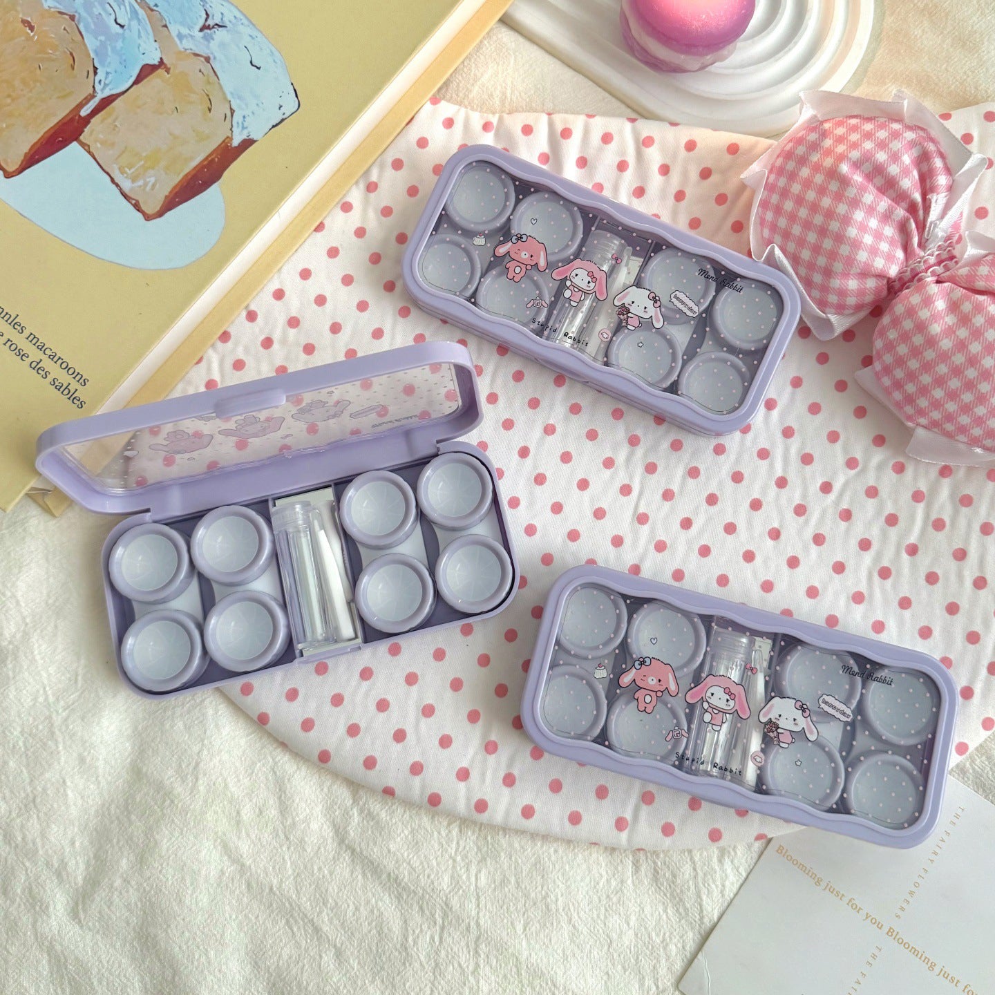 Polka-dot Mend Rabbit Colored Contact Lens Case