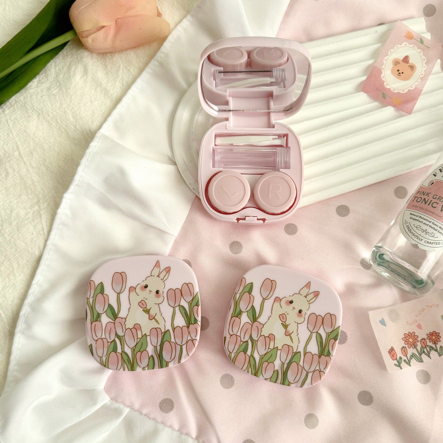 Oil Painting Tulip Rabbit Colored Contact Lens Case