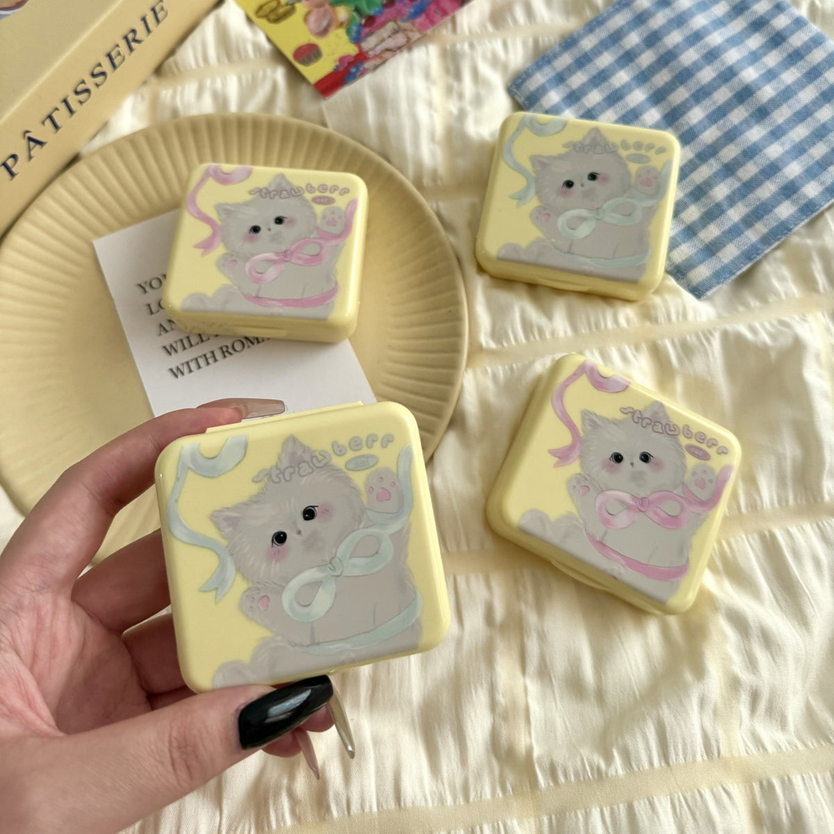 Butter Yellow Bow Kitten Colored Contact Lens Case