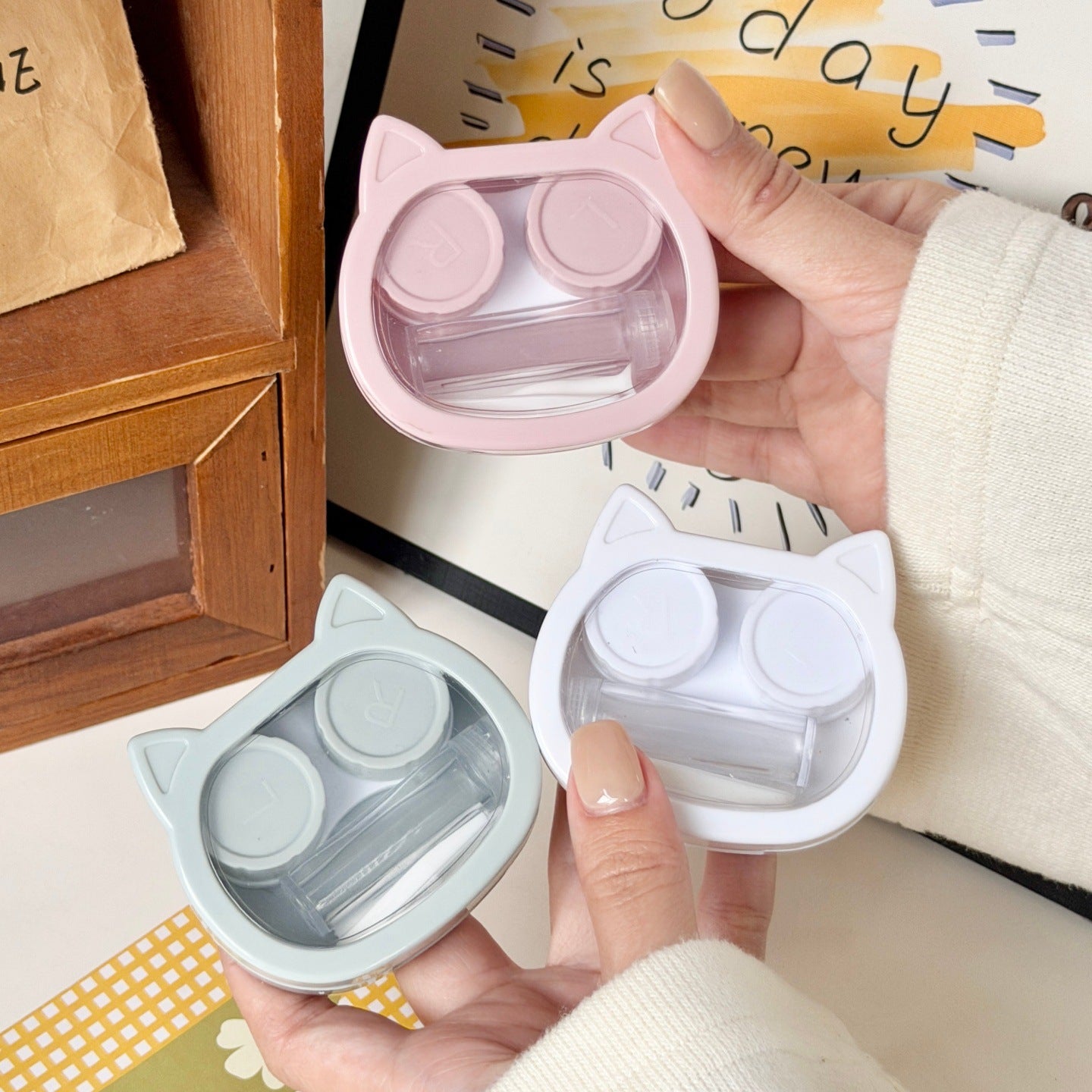 Cute Cat-Ear Colored Contact Lens Case