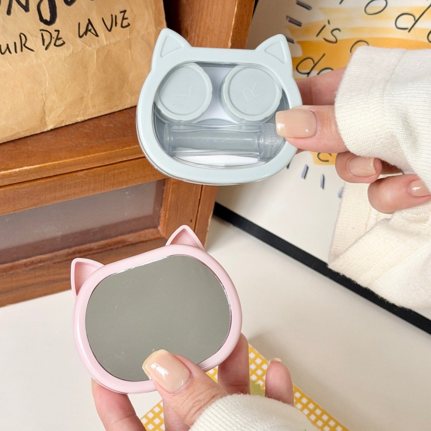 Cute Cat-Ear Colored Contact Lens Case