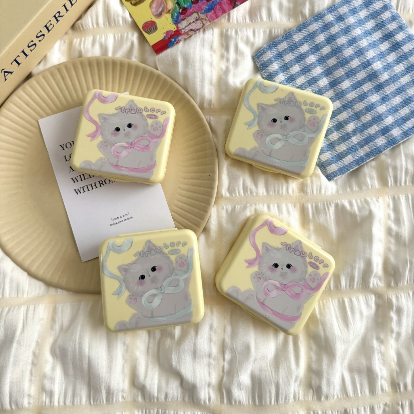 Butter Yellow Bow Kitten Colored Contact Lens Case