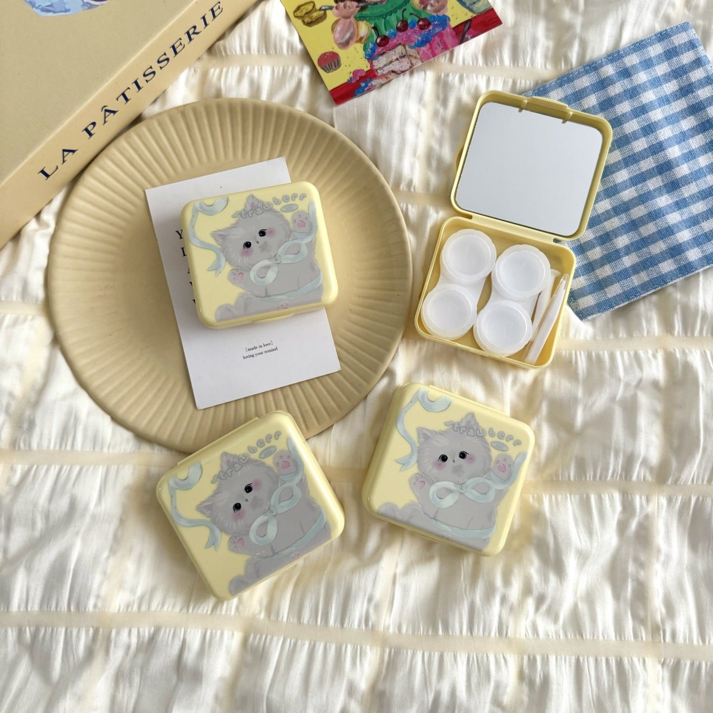 Butter Yellow Bow Kitten Colored Contact Lens Case