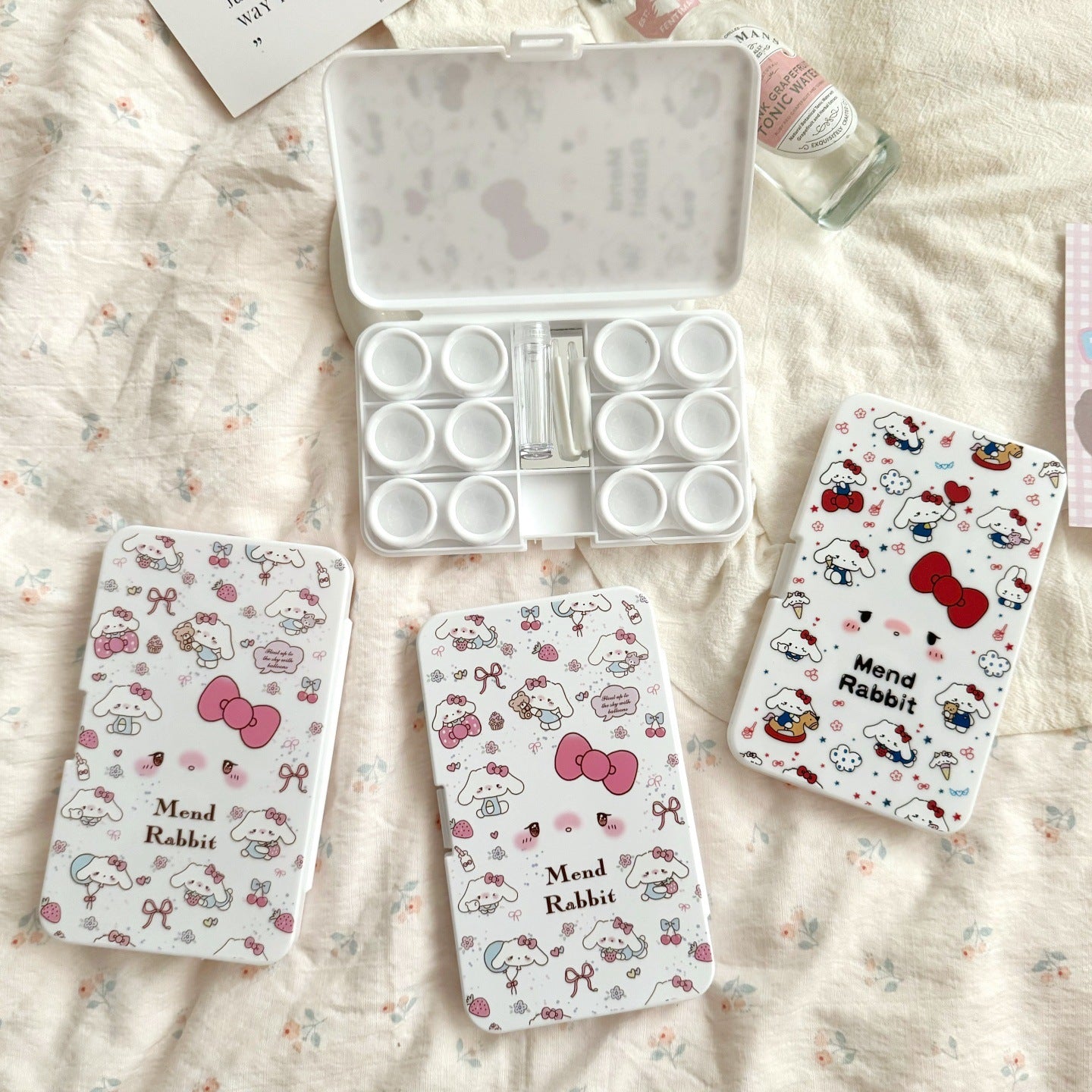 Pastel Bow Lop Ear Bunny Diary Colored Contact Lens Case