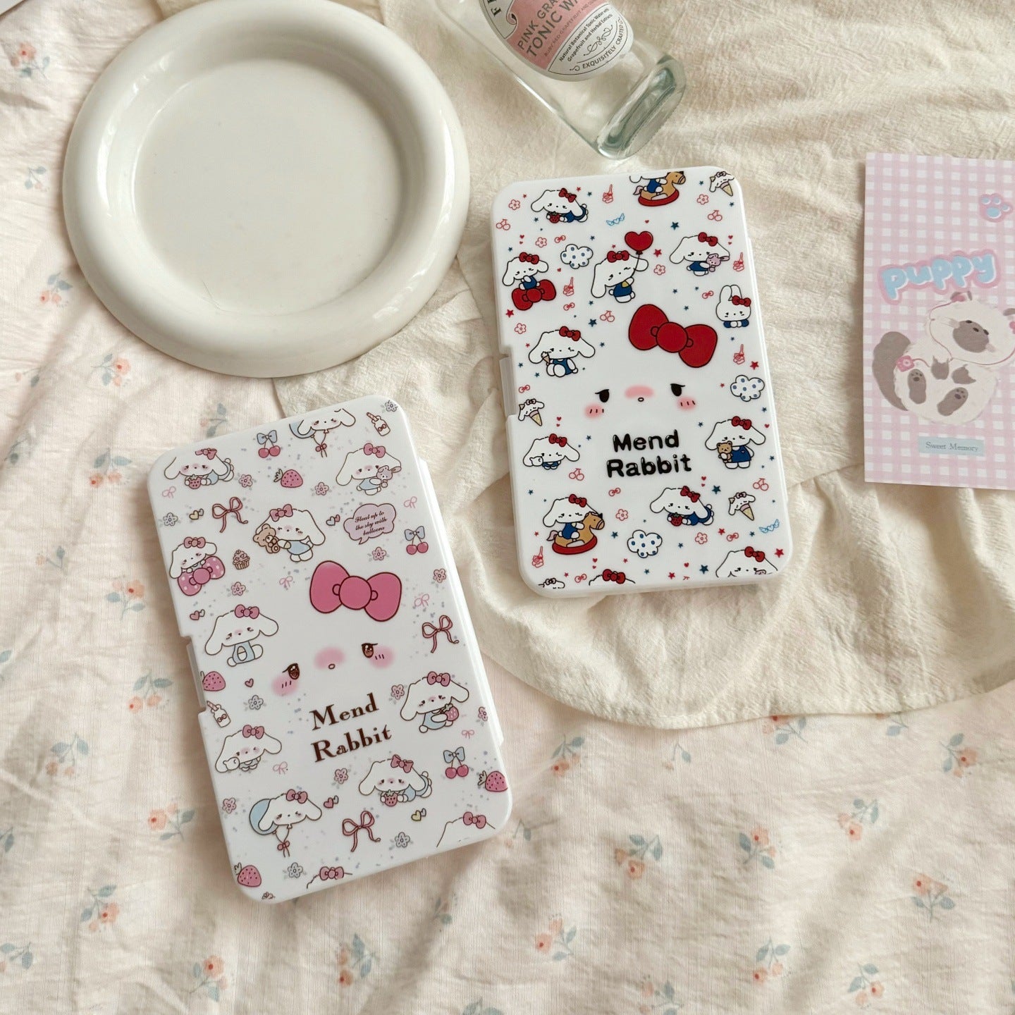 Pastel Bow Lop Ear Bunny Diary Colored Contact Lens Case