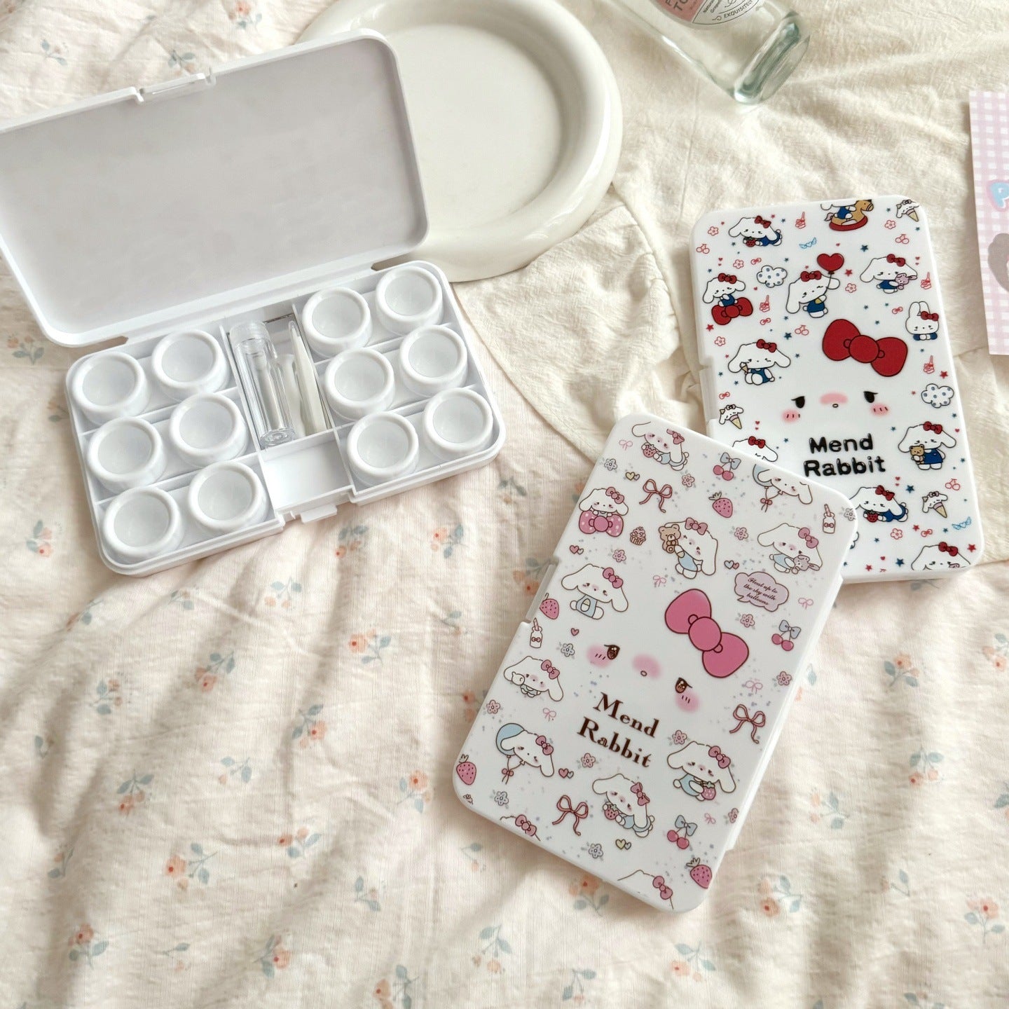 Pastel Bow Lop Ear Bunny Diary Colored Contact Lens Case