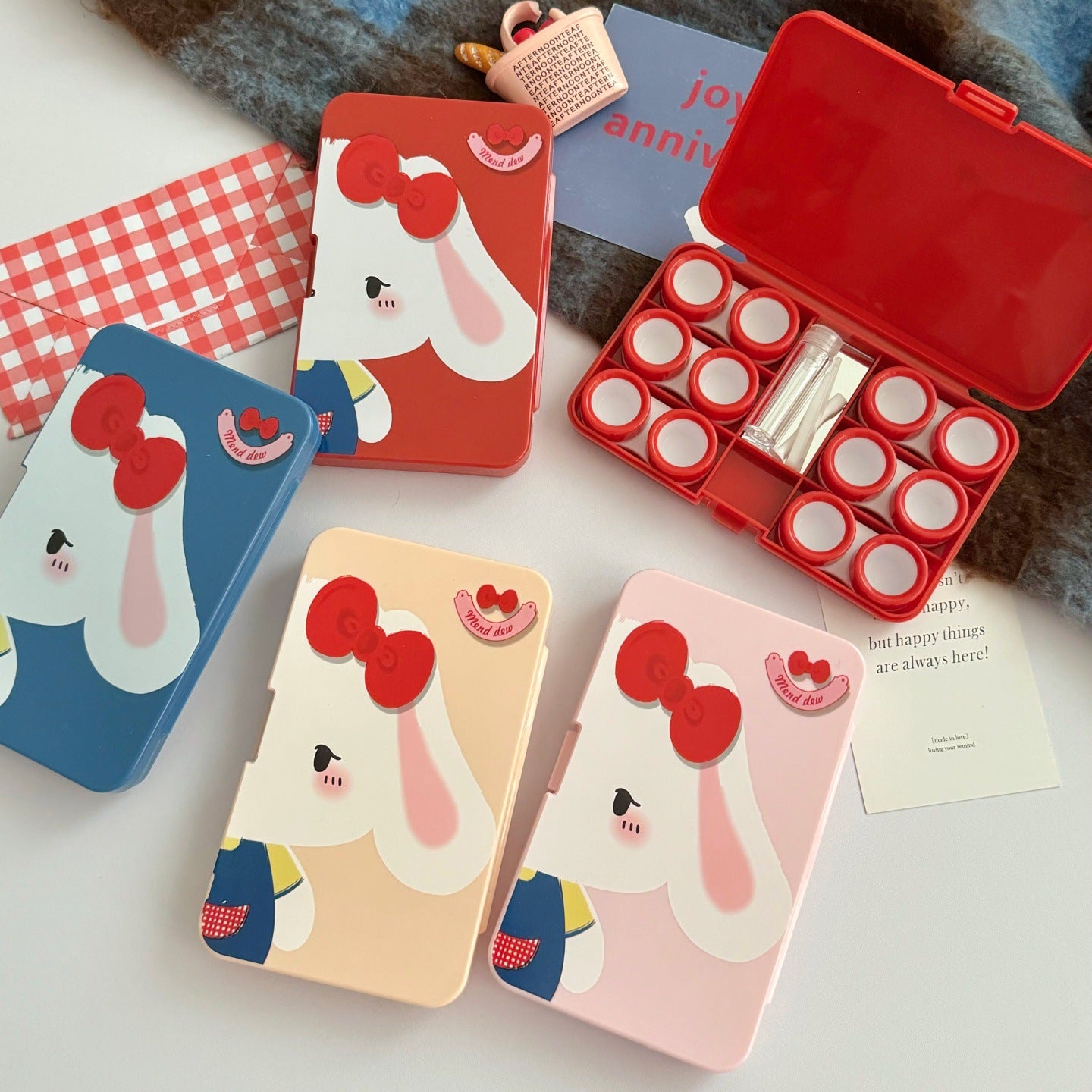 Lop Ear Bow Bunny Colored Contact Lens Case