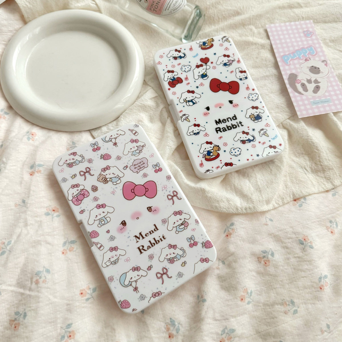 Pastel Bow Lop Ear Bunny Diary Colored Contact Lens Case