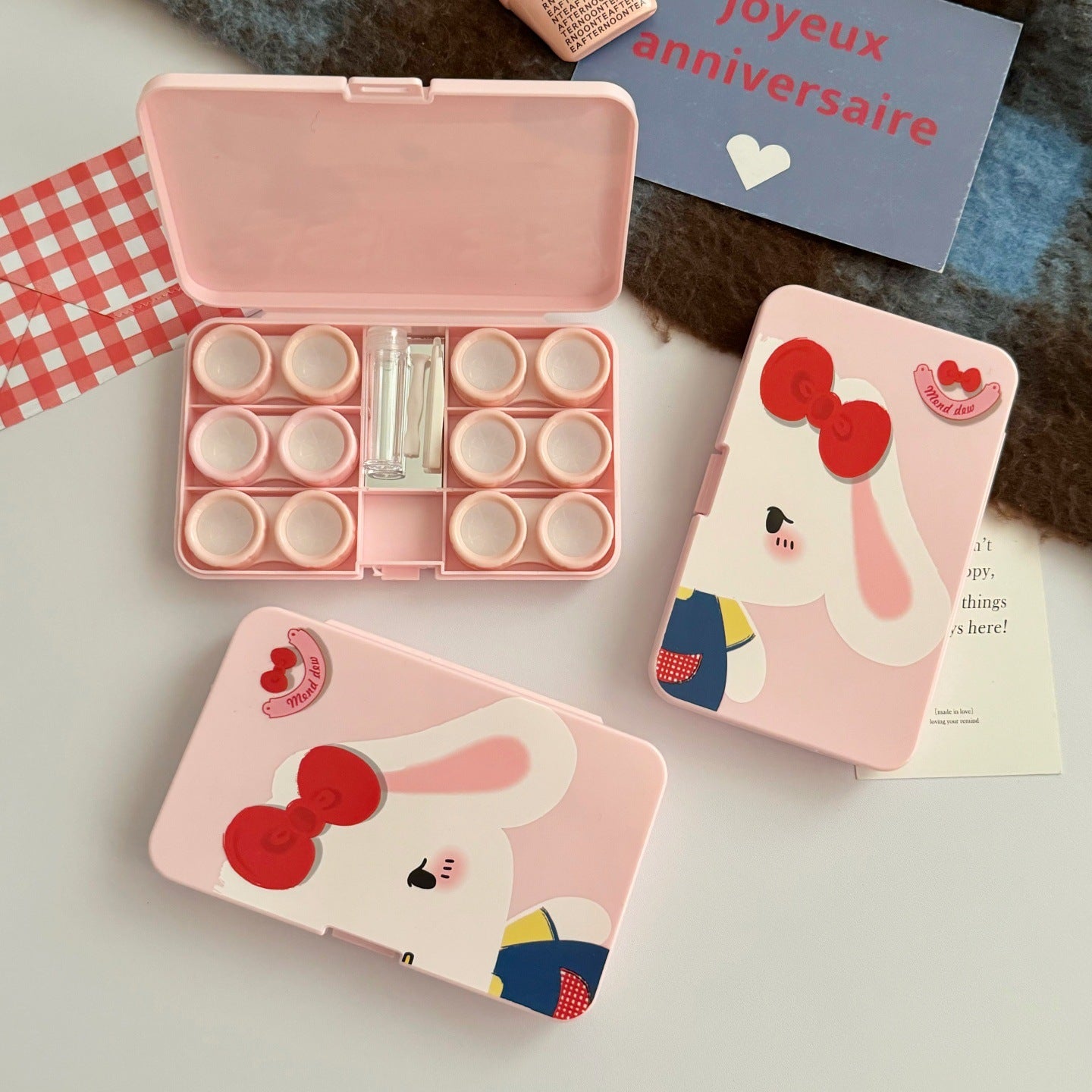 Lop Ear Bow Bunny Colored Contact Lens Case