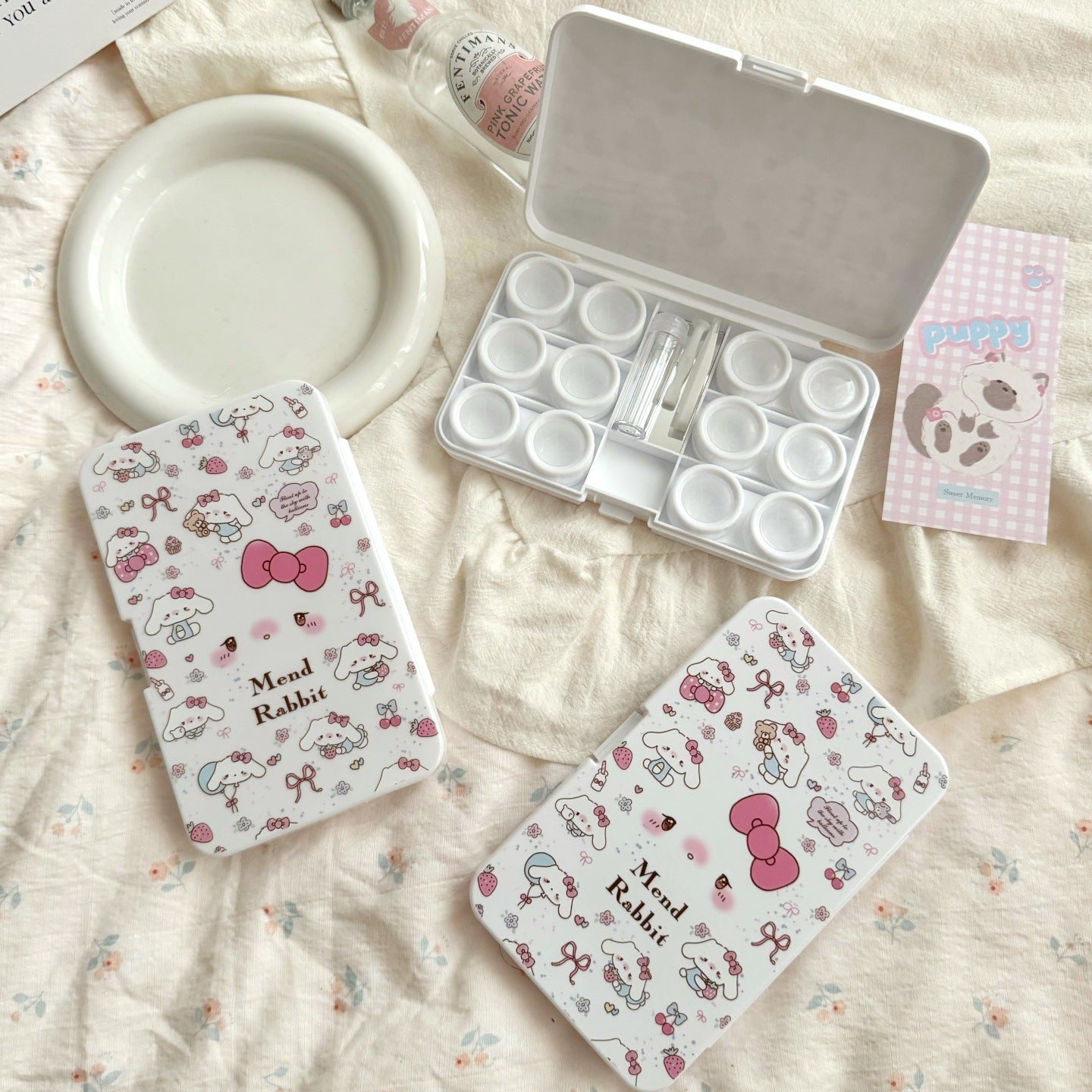 Pastel Bow Lop Ear Bunny Diary Colored Contact Lens Case