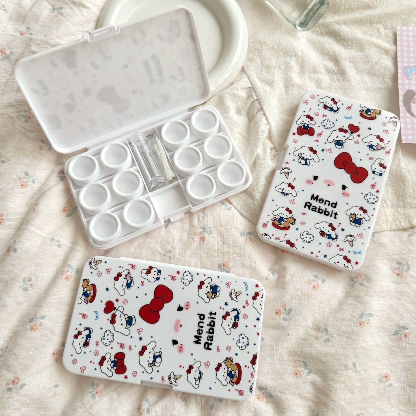 Pastel Bow Lop Ear Bunny Diary Colored Contact Lens Case