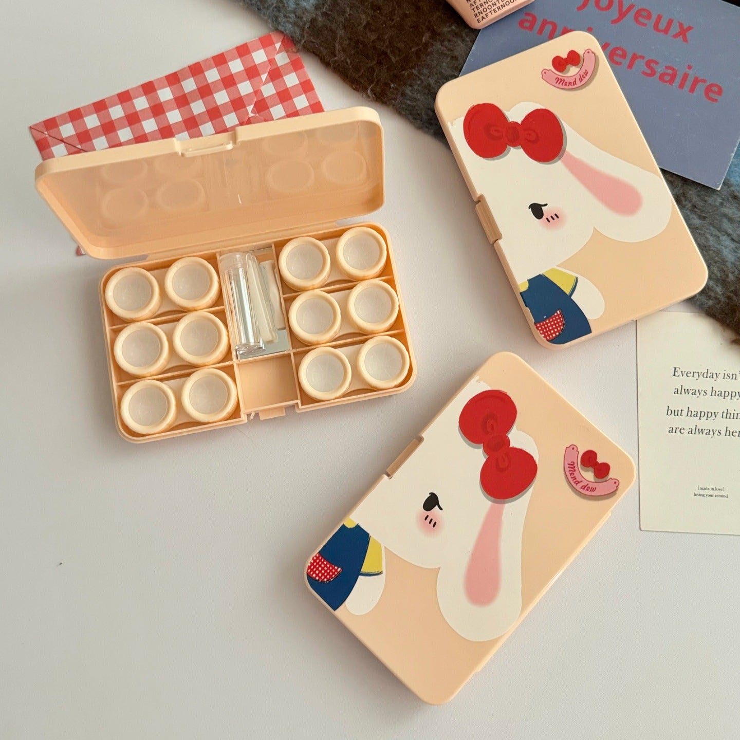 Lop Ear Bow Bunny Colored Contact Lens Case