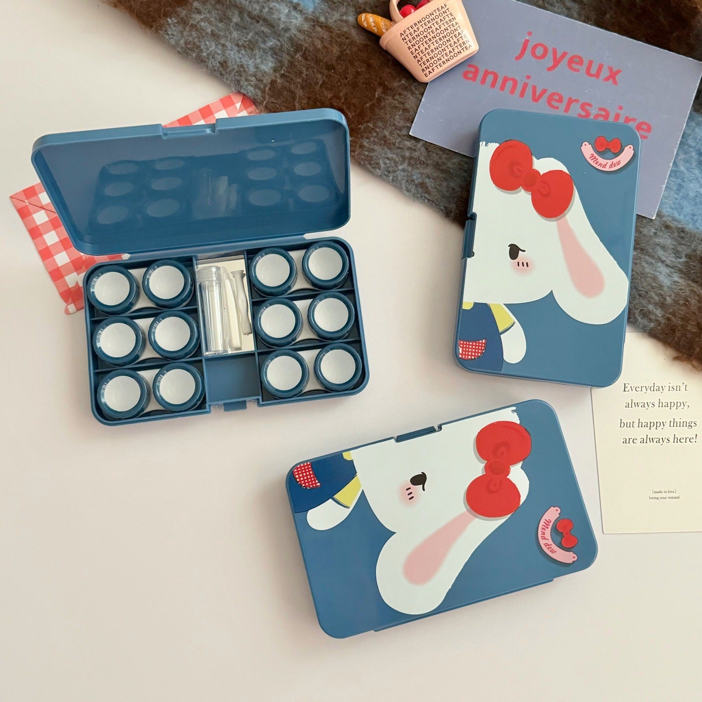 Lop Ear Bow Bunny Colored Contact Lens Case