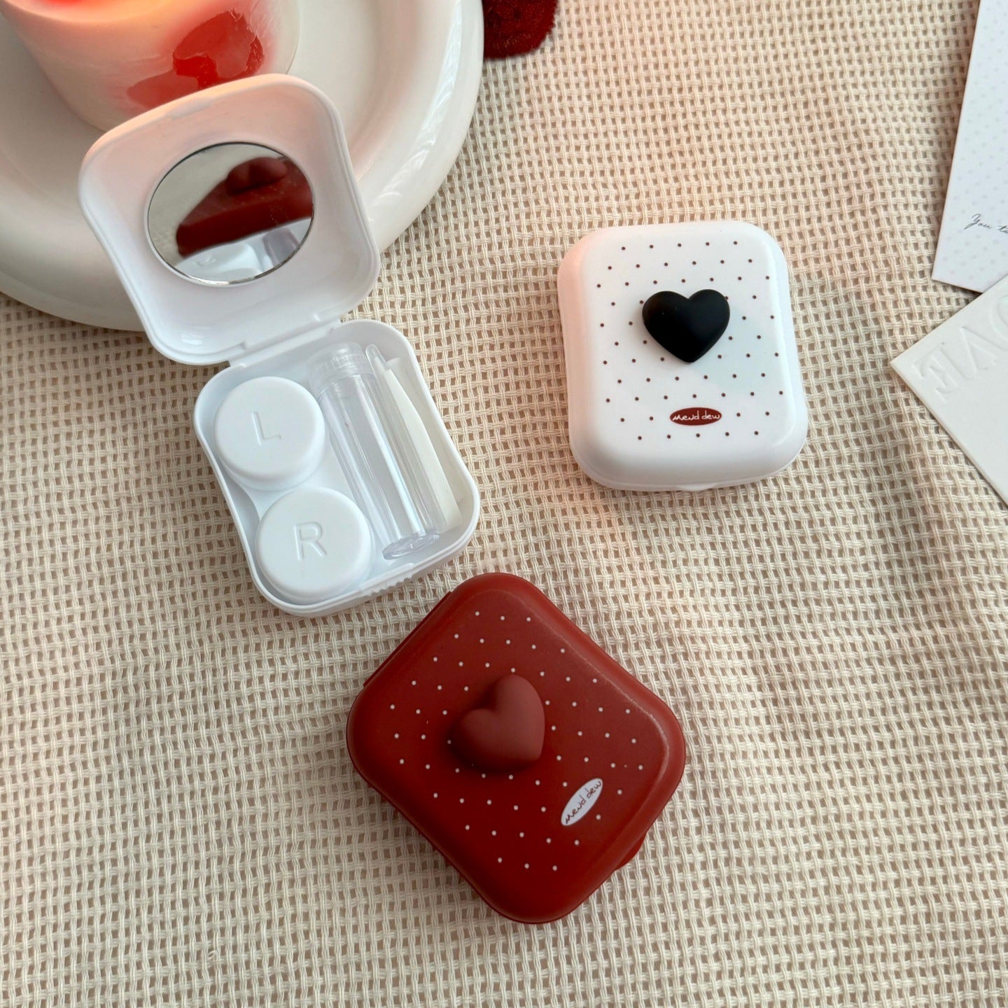 Polka Dot Heart Colored Contact Lens Case