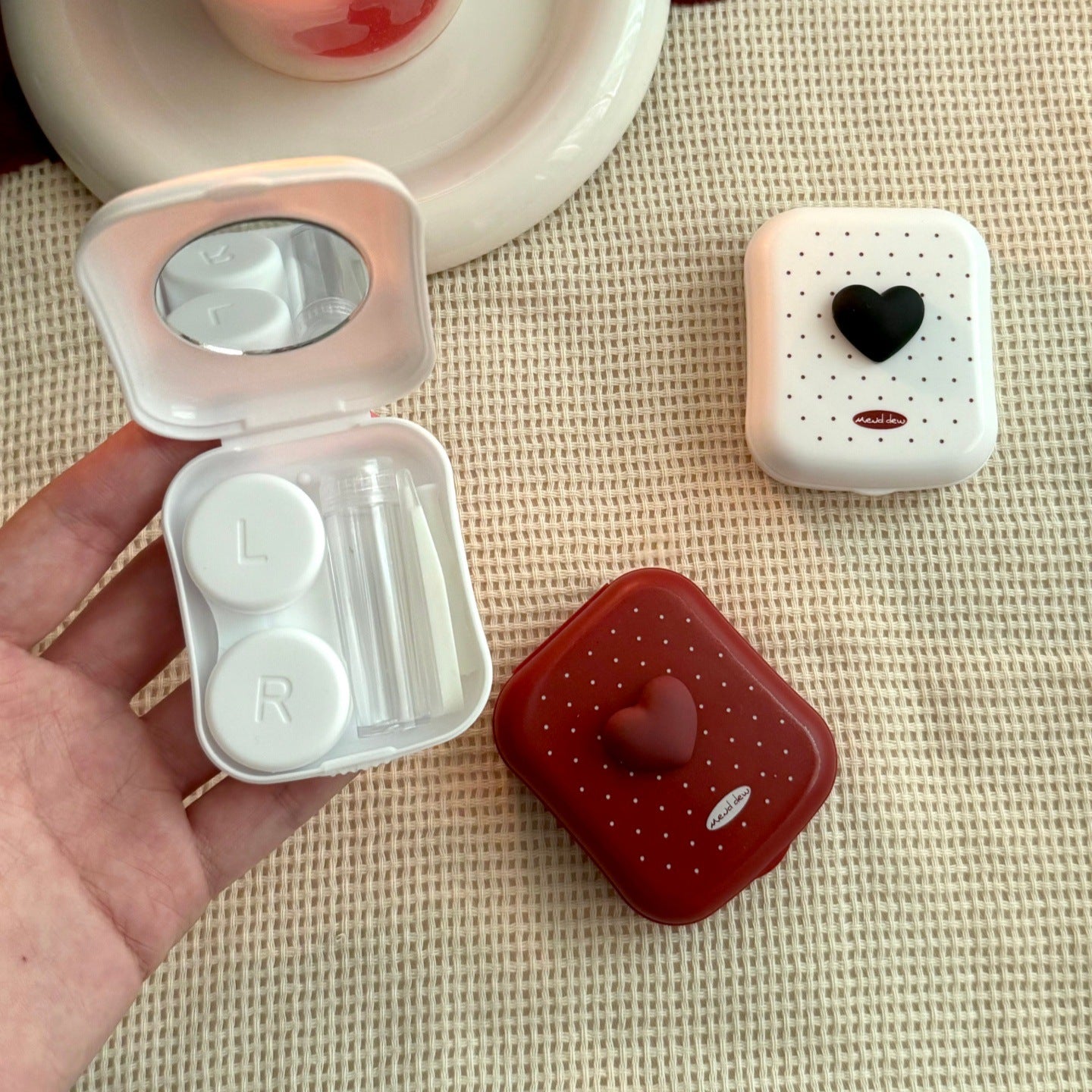 Polka Dot Heart Colored Contact Lens Case