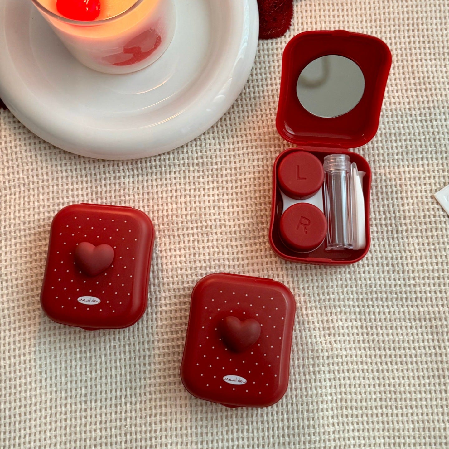 Polka Dot Heart Colored Contact Lens Case