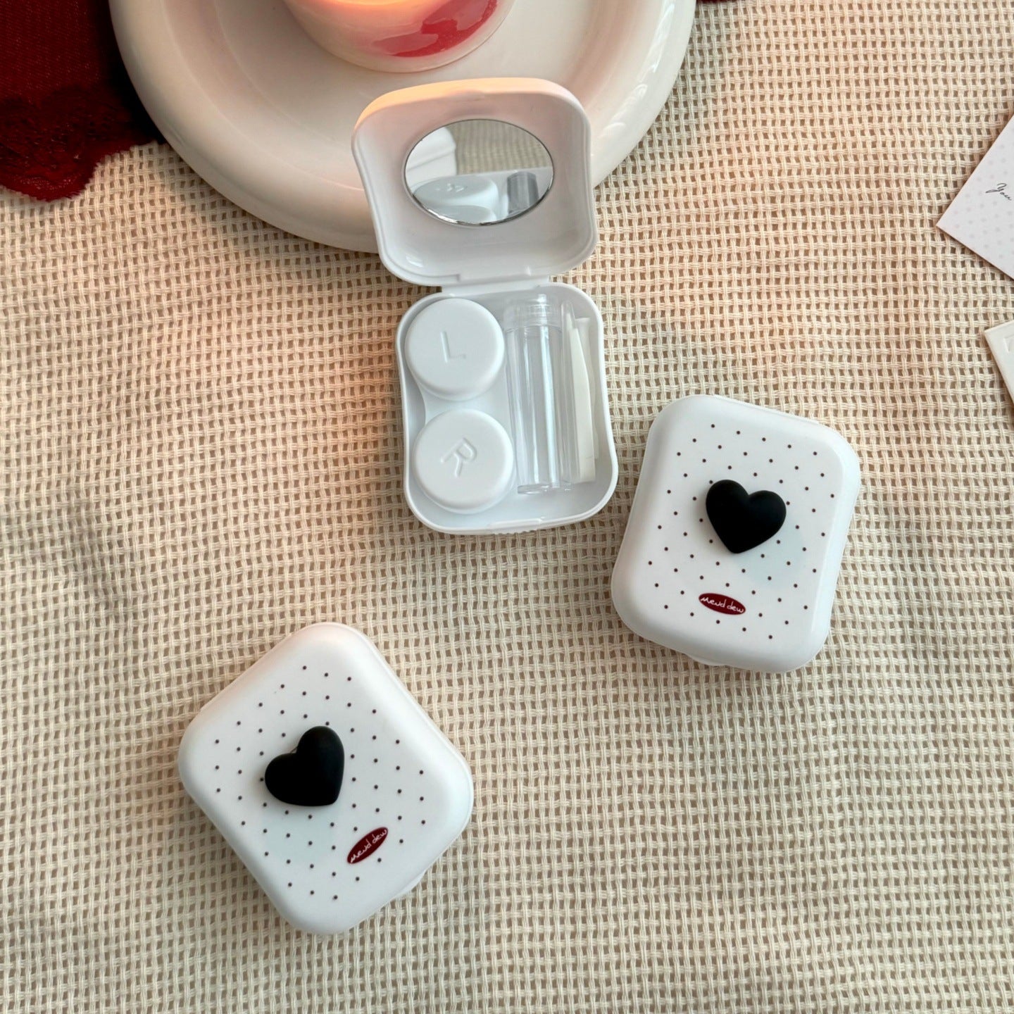 Polka Dot Heart Colored Contact Lens Case