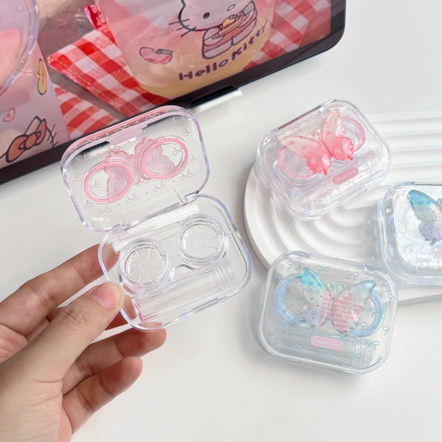 Crystal Gradient Butterfly Colored Contact Lens Case