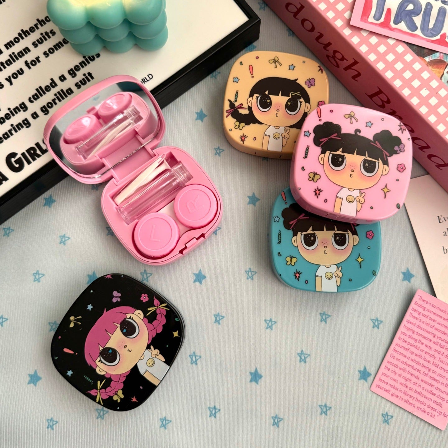 Pouty Pigtail Dolly Girl Colored Contact Lens Case