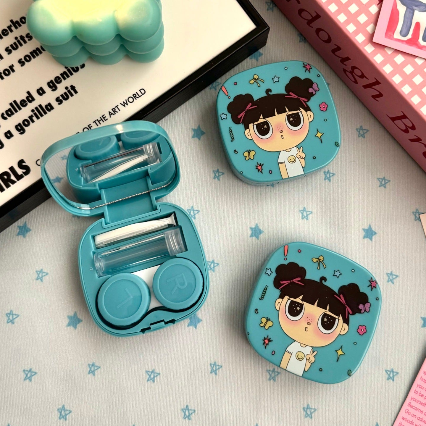 Pouty Pigtail Dolly Girl Colored Contact Lens Case