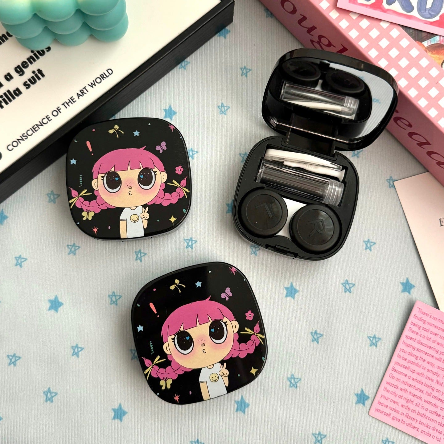 Pouty Pigtail Dolly Girl Colored Contact Lens Case