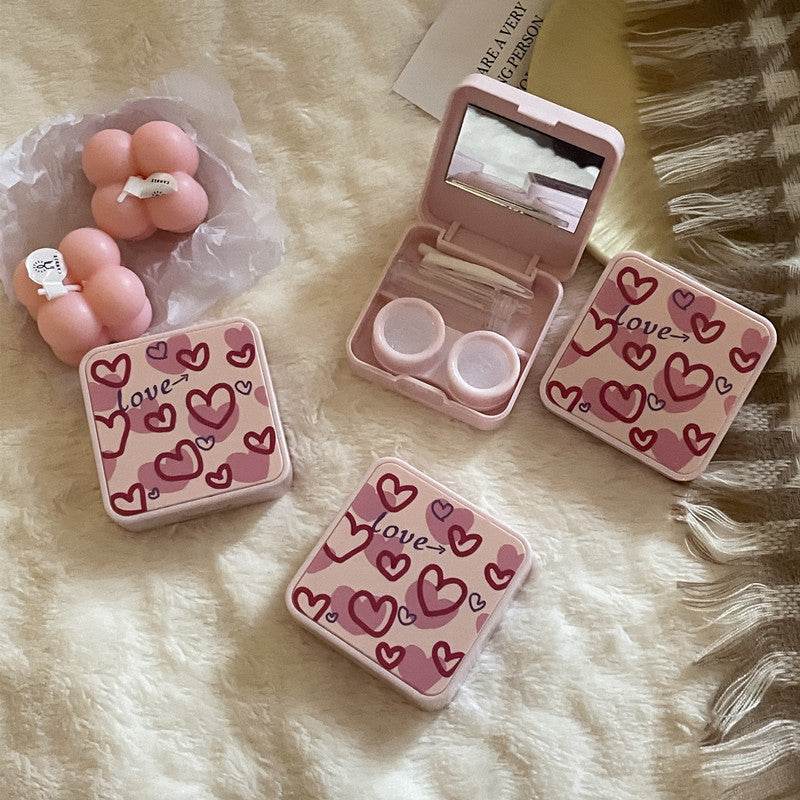 INS Simple Pink Love ~ Niche Girl Heart Colored Contact Lens Case
