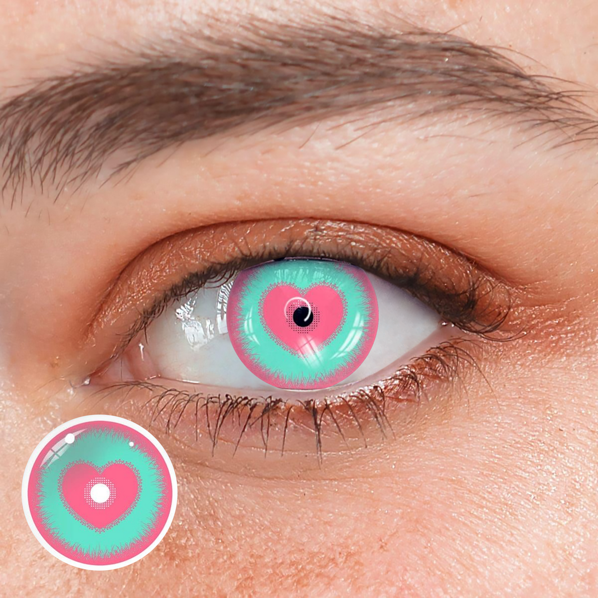 Cosplay Pink love Green Colored Contact Lenses