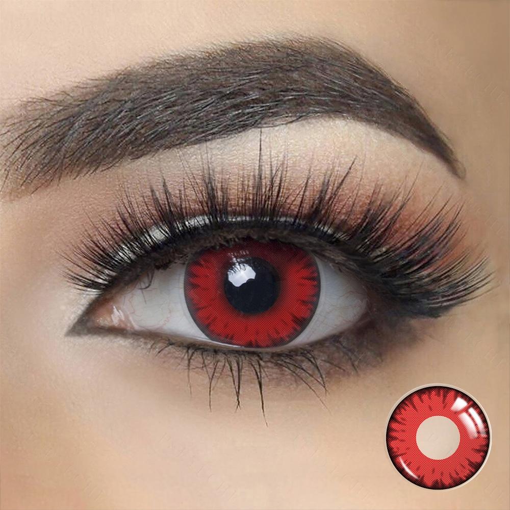 Lentes de contacto de color rojo con receta Lucifer's Eye para cosplay