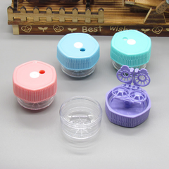 Caja de lentes de contacto de color multicolor de limpieza rotativa manual