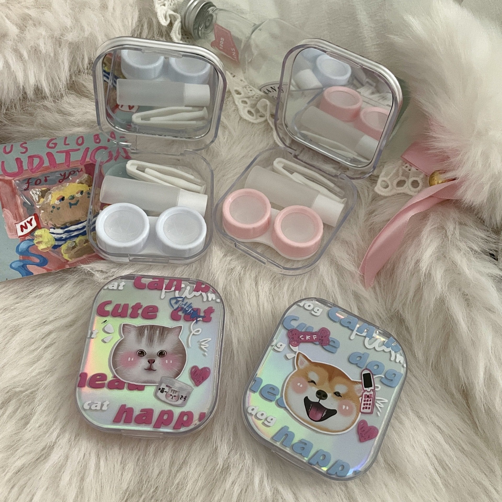 Ins Cute Laser Colored Contact Lens Case