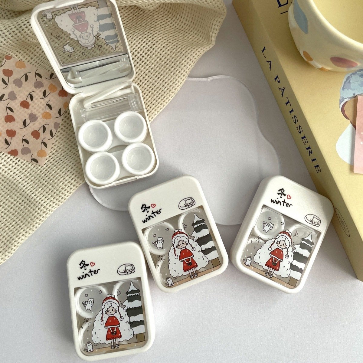 Four Seasons Girl's Heart Colored Contact Lens Case