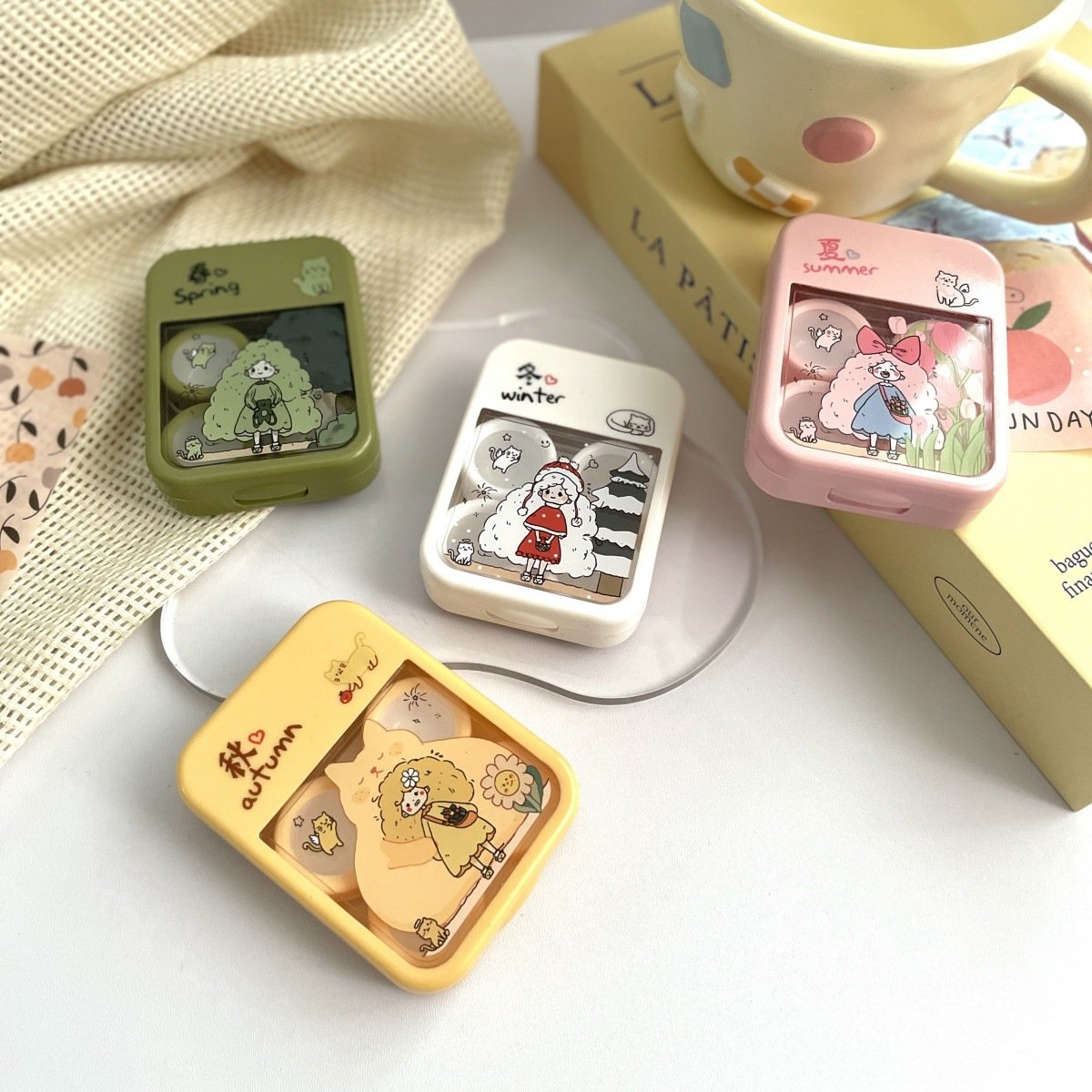 Four Seasons Girl's Heart Colored Contact Lens Case